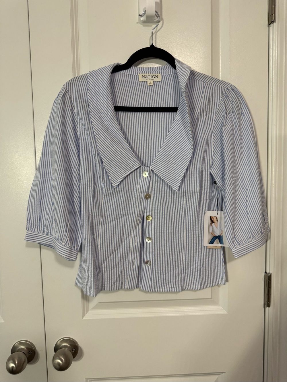 Nation LTD Blue and White Stripe Button-Front Shirt